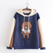 Harajuku Cartoon Bear Embroidery Hooded Sweatshirts