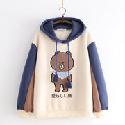 Harajuku Cartoon Bear Embroidery Hooded Sweatshirts