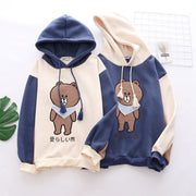 Harajuku Cartoon Bear Embroidery Hooded Sweatshirts